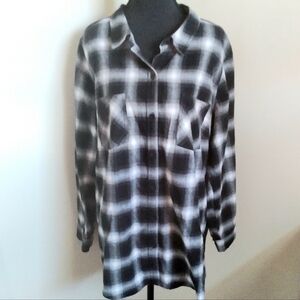 Belle by Kim Gravel Black White  Buffaloe Plaid Tunic Length Shirt Sheer Back 1X